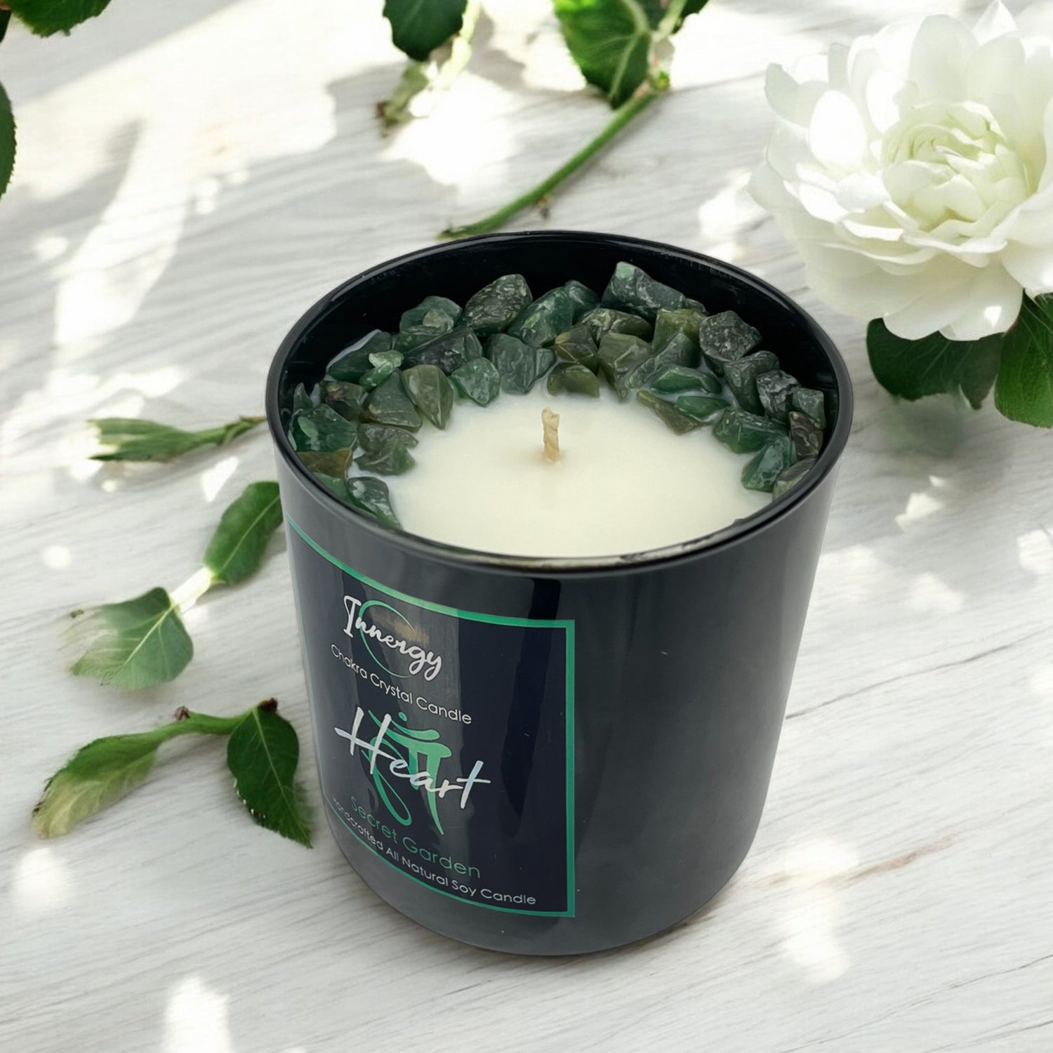 Heart Chakra Crystal Candle, 10oz
