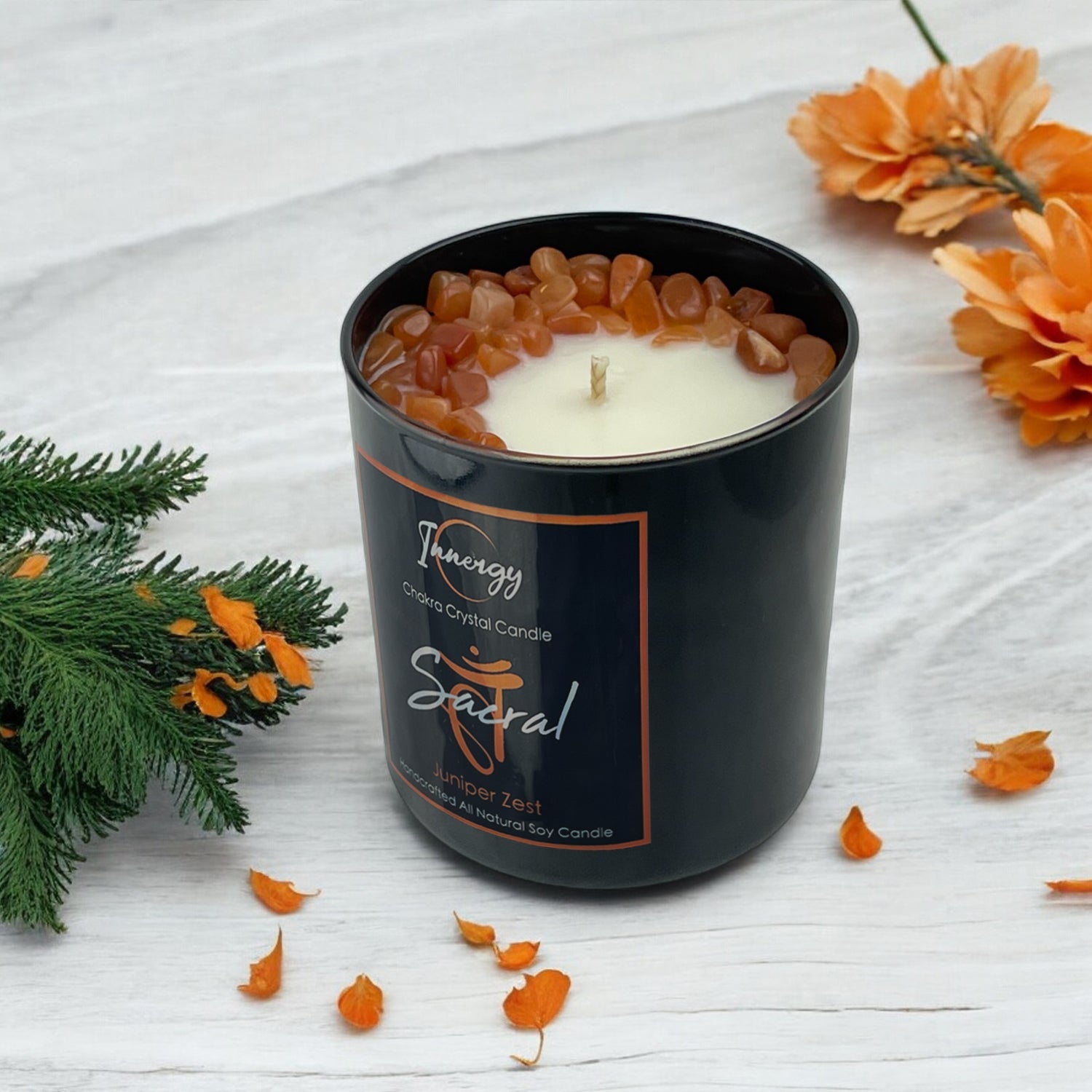 Sacral Chakra Crystal Candle, 10oz
