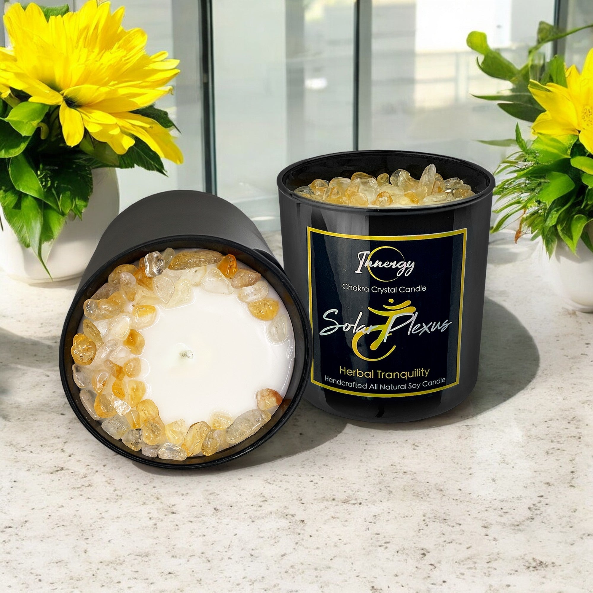 Solar Plexus Chakra Crystal Candle, 10oz